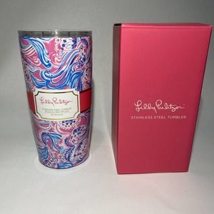 Lilly Pulitzer 20Oz Tumbler Pink/Blue Stainless Steel Travel Cup w Box